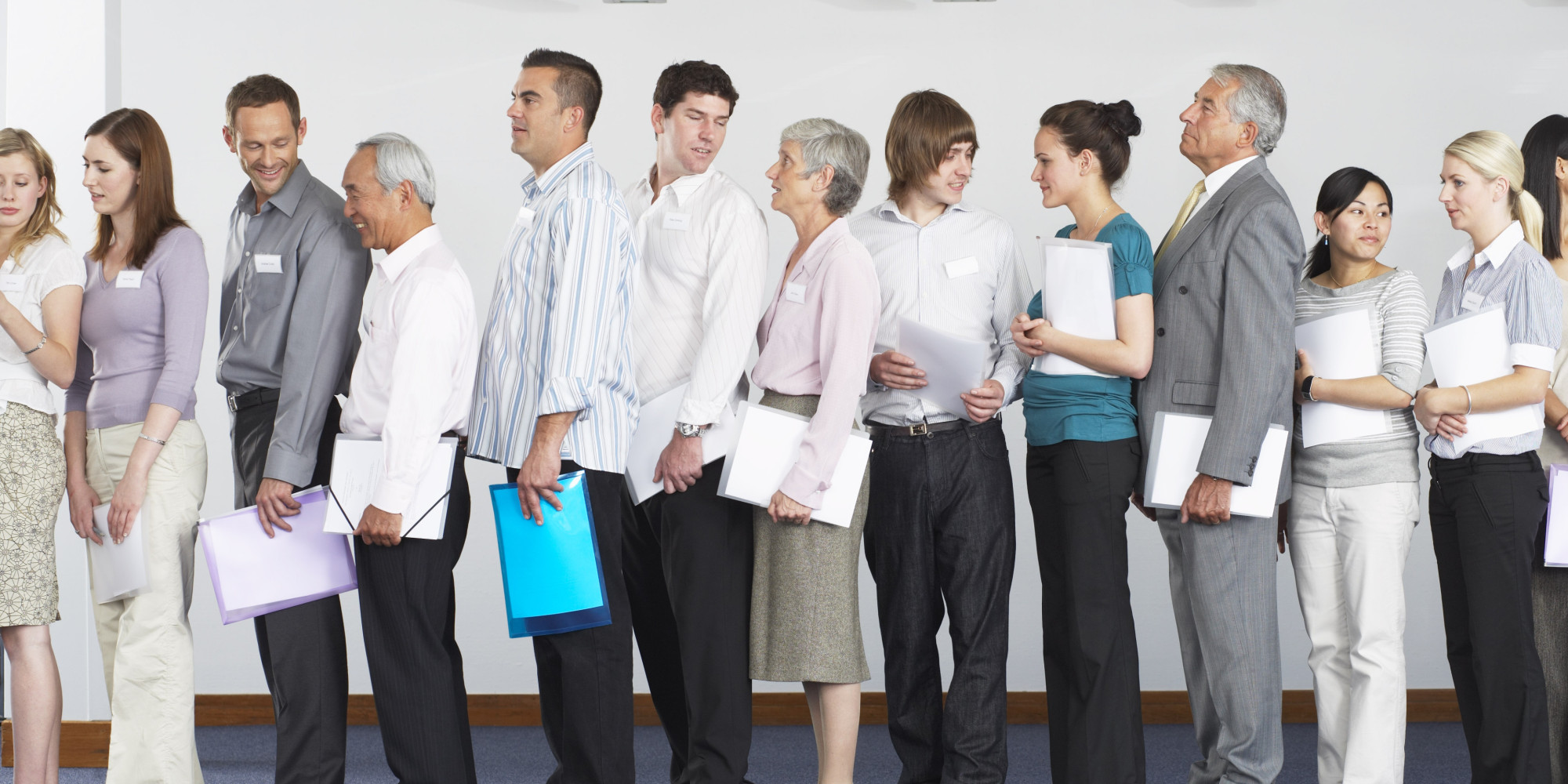 Applicant standing in line.